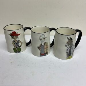 Signature Hipster Animal Coffee Mugs Stoneware Set of 3